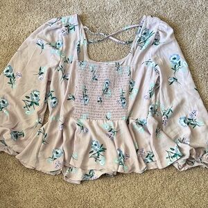 💜 3 for $10 Crave Fame Floral Blouse with Ruffle Detail